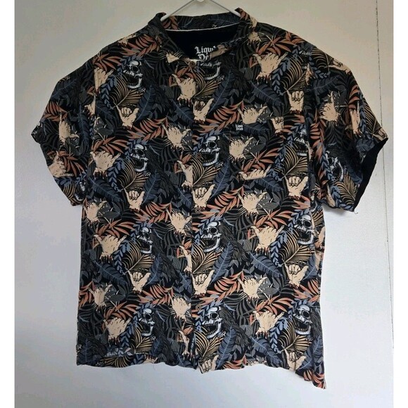Liquid Death Shirt Mens XL Button Up Tattoo Skull Murder Your Thirst Rock Casual - Picture 1 of 7